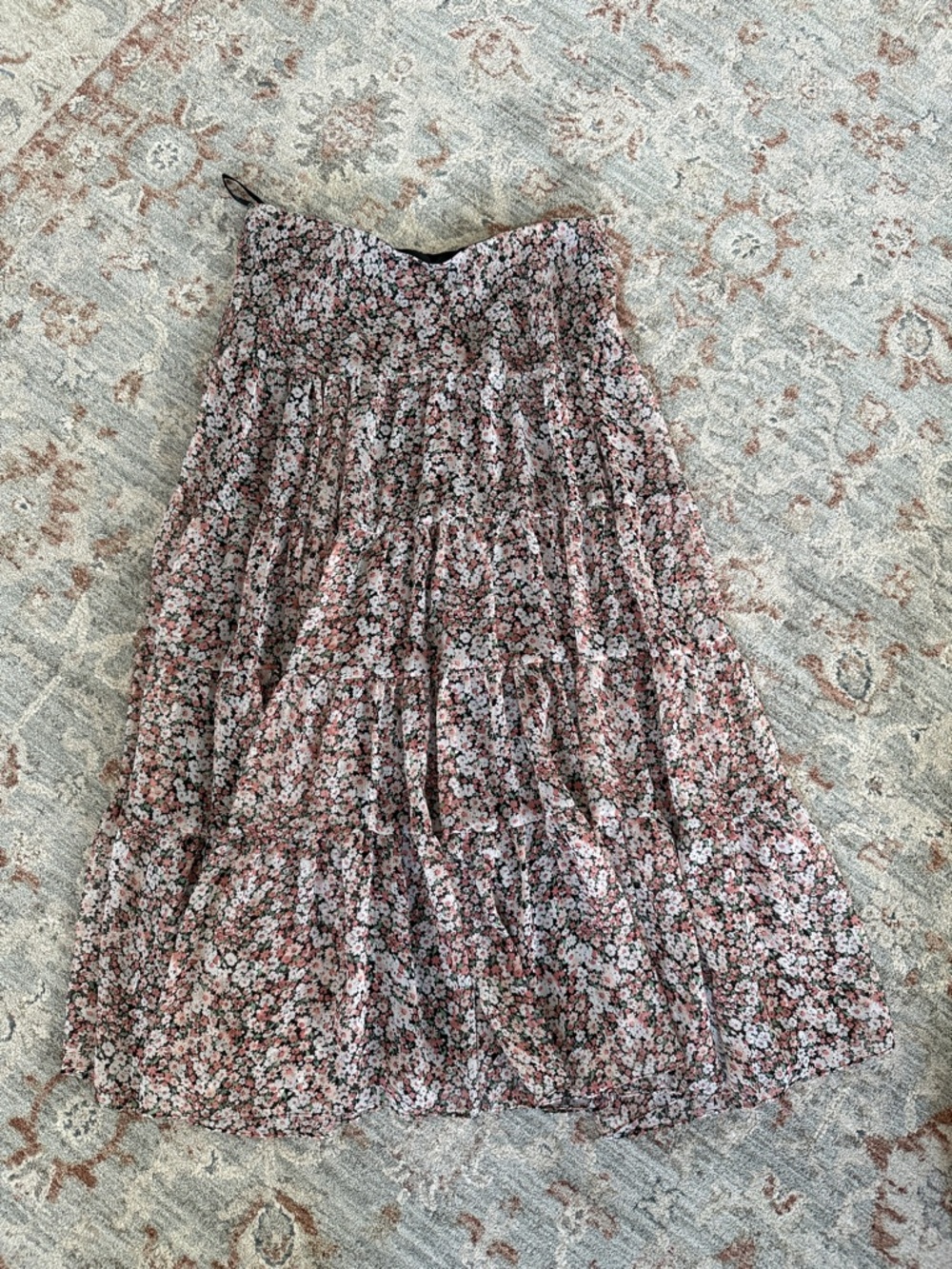 Polo by Ralph Lauren Pink and White Floral Tiered Midi Skirt
